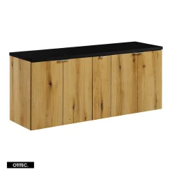 Otitec Meuble sous vasque de 140 cm - avec plan - Noir/Oak - 4 portes - VOLTA OAK