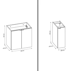 Otitec Meuble sous vasque de 140 cm - avec plan - Noir/Oak - 4 portes - VOLTA OAK