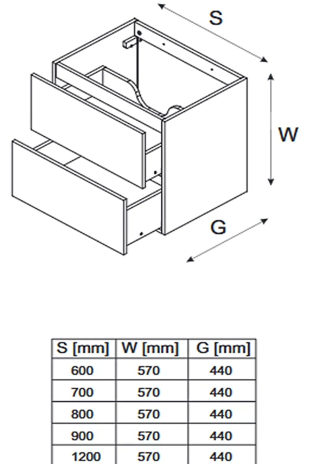 Otitec Meuble sous vasque de 90 cm - avec plan - 2 tiroirs - SETTA