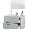 Meuble Sous Lavabo|Pegane Meuble sous vasque de salle de bain Suspendu 80 cm + miroir coloris béton - Hauteur 57 x Longueur 80 x Profondeur 45 cm
