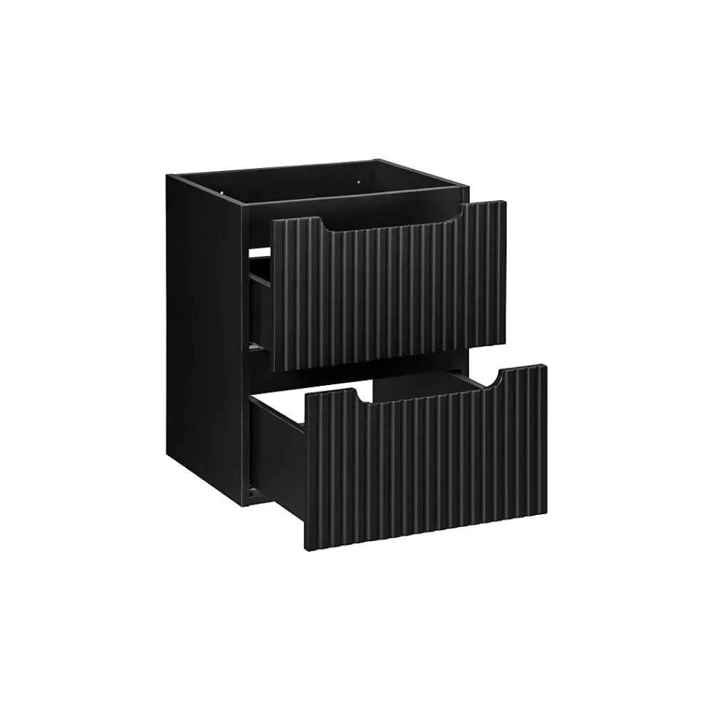 Meublorama Meuble sous vasque de salle de bain VANO 2 tiroirs Noir mat L50 x P39 x H57 cm Meuble suspendu