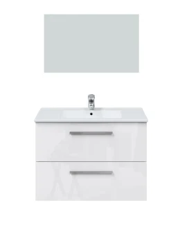 Pegane Meuble sous vasque de salle de bain Suspendu 80 cm avec 2 tiroirs + Miroir - Hauteur 57 x Longueur 80 x Profondeur 45 cm