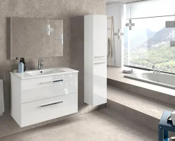 Pegane Meuble sous vasque de salle de bain Suspendu 80 cm avec 2 tiroirs + Miroir - Hauteur 57 x Longueur 80 x Profondeur 45 cm