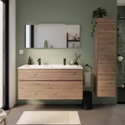 Meuble Buanderie|Meuble Sous-Vasque| Meuble sous vasque effet chêne artisan l.120 cm 2 tiroirs, Calao