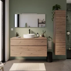 Meuble Buanderie|Meuble Sous-Vasque| Meuble sous vasque effet chêne artisan l.120 cm 2 tiroirs, Calao