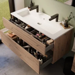 Meuble Buanderie|Meuble Sous-Vasque| Meuble sous vasque effet chêne artisan l.120 cm 2 tiroirs, Calao