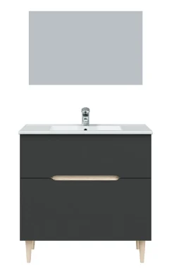 Meuble Sous Lavabo|Pegane Meuble sous vasque en panneaux de particules mélaminés coloris noir avec miroir - Longueur 80 x Profondeur 45 x Hauteur 80 cm