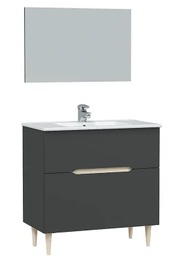 Meuble Sous Lavabo|Pegane Meuble sous vasque en panneaux de particules mélaminés coloris noir avec miroir - Longueur 80 x Profondeur 45 x Hauteur 80 cm
