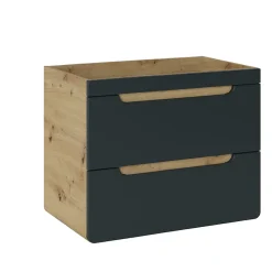 Meublorama Meuble sous vasque ERBANO 70 cm 2 tiroirs Chene clair et gris anthracite Design suspendu