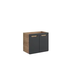 Meublorama Meuble sous vasque ERBANO 2 portes 70 cm Chene clair et gris anthracite Design suspendu
