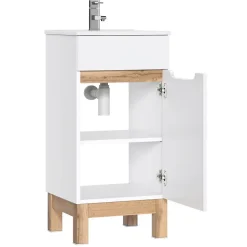 Meublorama Meuble sous vasque ERMANO Chene clair et blanc brillant 40x84 cm 1 porte À poser