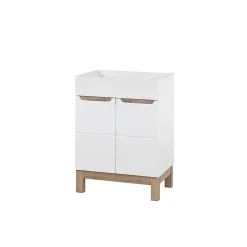 Meublorama Meuble sous vasque ERMANO Chene clair et blanc brillant 60x84 cm 1 porte À poser