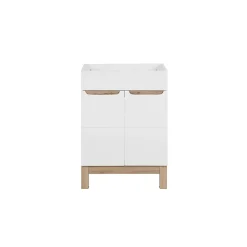 Meublorama Meuble sous vasque ERMANO Chene clair et blanc brillant 60x84 cm 1 porte À poser