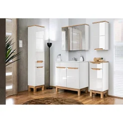Meuble Sous-Vasque|Meublorama Meuble sous vasque ERMANO Chene clair et blanc brillant 80x84 cm 1 porte À poser