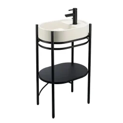 Homesight Meuble sous vasque et vasque l.55 cm métal et béton beige effet moucheté Pao