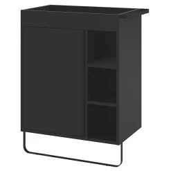 GoodHome Meuble sous vasque faible profondeur à poser avec porte-serviettes noir l.65 x H.82 x P.36 cm, Maza