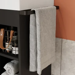 GoodHome Meuble sous vasque faible profondeur à poser avec porte-serviettes noir l.65 x H.82 x P.36 cm, Maza