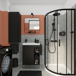 GoodHome Meuble sous vasque faible profondeur à poser avec porte-serviettes noir l.65 x H.82 x P.36 cm, Maza