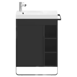 GoodHome Meuble sous vasque faible profondeur à poser avec porte-serviettes noir l.65 x H.82 x P.36 cm, Maza