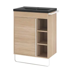 Meuble Buanderie|Meuble De Salle De Bains Faible Profondeur|GoodHome Meuble sous vasque faible profondeur à poser avec porte-serviettes effet bois l.65 x H.82 x P.36 cm, Maza