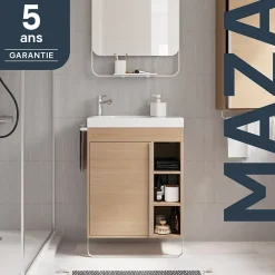 Meuble Buanderie|Meuble De Salle De Bains Faible Profondeur|GoodHome Meuble sous vasque faible profondeur à poser avec porte-serviettes effet bois l.65 x H.82 x P.36 cm, Maza