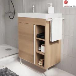 Meuble Buanderie|Meuble De Salle De Bains Faible Profondeur|GoodHome Meuble sous vasque faible profondeur à poser avec porte-serviettes effet bois l.65 x H.82 x P.36 cm, Maza