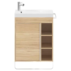 Meuble Buanderie|Meuble De Salle De Bains Faible Profondeur|GoodHome Meuble sous vasque faible profondeur à poser avec porte-serviettes effet bois l.65 x H.82 x P.36 cm, Maza