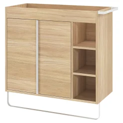 GoodHome Meuble sous vasque faible profondeur à poser avec porte-serviettes effet bois l.85 x H.82 x P.36 cm, Maza