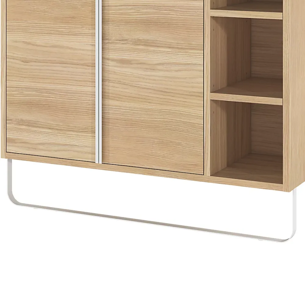 GoodHome Meuble sous vasque faible profondeur à poser avec porte-serviettes effet bois l.85 x H.82 x P.36 cm, Maza
