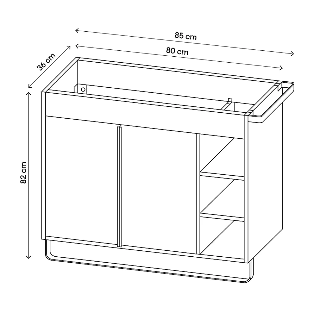 GoodHome Meuble sous vasque faible profondeur à poser avec porte-serviettes effet bois l.85 x H.82 x P.36 cm, Maza