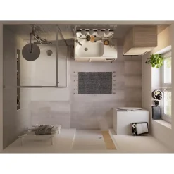 GoodHome Meuble sous vasque faible profondeur à poser avec porte-serviettes effet bois l.85 x H.82 x P.36 cm, Maza