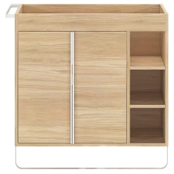 GoodHome Meuble sous vasque faible profondeur à poser avec porte-serviettes effet bois l.85 x H.82 x P.36 cm, Maza