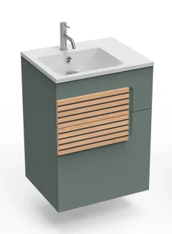 Decotec Meuble sous vasque faible largeur l.55 cm 1 tiroir vert toundra + plan vasque en Céramyl®, Archi