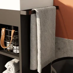 GoodHome Meuble sous vasque faible profondeur à poser avec porte-serviettes noir l.85 x H.82 x P.36 cm, Maza