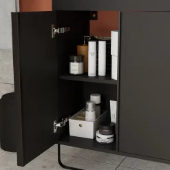 GoodHome Meuble sous vasque faible profondeur à poser avec porte-serviettes noir l.85 x H.82 x P.36 cm, Maza