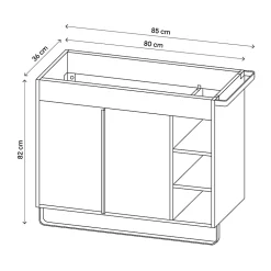 GoodHome Meuble sous vasque faible profondeur à poser avec porte-serviettes noir l.85 x H.82 x P.36 cm, Maza