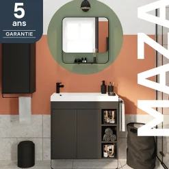 GoodHome Meuble sous vasque faible profondeur à poser avec porte-serviettes noir l.85 x H.82 x P.36 cm, Maza