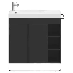 GoodHome Meuble sous vasque faible profondeur à poser avec porte-serviettes noir l.85 x H.82 x P.36 cm, Maza