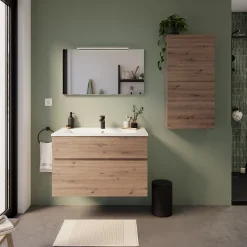 Meuble Buanderie|Meuble De Salle De Bains Faible Profondeur| Meuble sous vasque faible profondeur effet chêne artisan l.90 cm 2 tiroirs, Calao