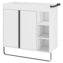 Meuble Buanderie|Meuble De Salle De Bains Faible Profondeur|GoodHome Meuble sous vasque faible profondeur à poser avec porte-serviettes blanc l.85 x H.82 x P.36 cm, Maza