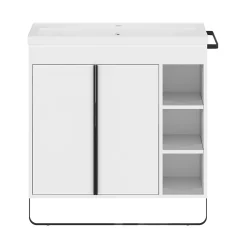 Meuble Buanderie|Meuble De Salle De Bains Faible Profondeur|GoodHome Meuble sous vasque faible profondeur à poser avec porte-serviettes blanc l.85 x H.82 x P.36 cm, Maza