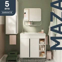 Meuble Buanderie|Meuble De Salle De Bains Faible Profondeur|GoodHome Meuble sous vasque faible profondeur à poser avec porte-serviettes blanc l.85 x H.82 x P.36 cm, Maza