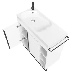 Meuble Buanderie|Meuble De Salle De Bains Faible Profondeur|GoodHome Meuble sous vasque faible profondeur à poser avec porte-serviettes blanc l.85 x H.82 x P.36 cm, Maza