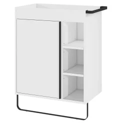 Meuble Buanderie|Meuble De Salle De Bains Faible Profondeur|GoodHome Meuble sous vasque faible profondeur à poser avec porte-serviettes blanc l.65 x H.82 x P.36 cm, Maza