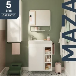 Meuble Buanderie|Meuble De Salle De Bains Faible Profondeur|GoodHome Meuble sous vasque faible profondeur à poser avec porte-serviettes blanc l.65 x H.82 x P.36 cm, Maza