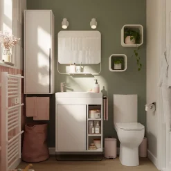 Meuble Buanderie|Meuble De Salle De Bains Faible Profondeur|GoodHome Meuble sous vasque faible profondeur à poser avec porte-serviettes blanc l.65 x H.82 x P.36 cm, Maza