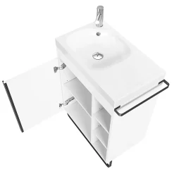 Meuble Buanderie|Meuble De Salle De Bains Faible Profondeur|GoodHome Meuble sous vasque faible profondeur à poser avec porte-serviettes blanc l.65 x H.82 x P.36 cm, Maza