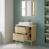 Meuble Buanderie|GoodHome Meuble sous vasque Avela placage chêne 60 cm + plan de toilette Avela 80 cm + niche 20 cm + pieds