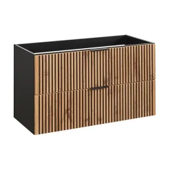 Meuble Sous-Vasque|Meublorama Meuble sous vasque KINOKO 2 tiroirs Finition lattes bois naturel et noir L100 x P46 x H57 cm Meuble suspendu