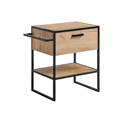 Meublorama Meuble sous vasque ONIL 2 portes Chene clair et noir Style industriel L70 cm